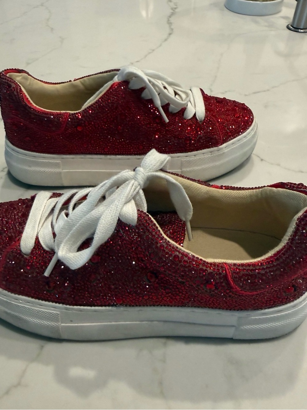 Betsey Johnson Red Crystal Lace-Up Sneakers - Picture 3 of 4